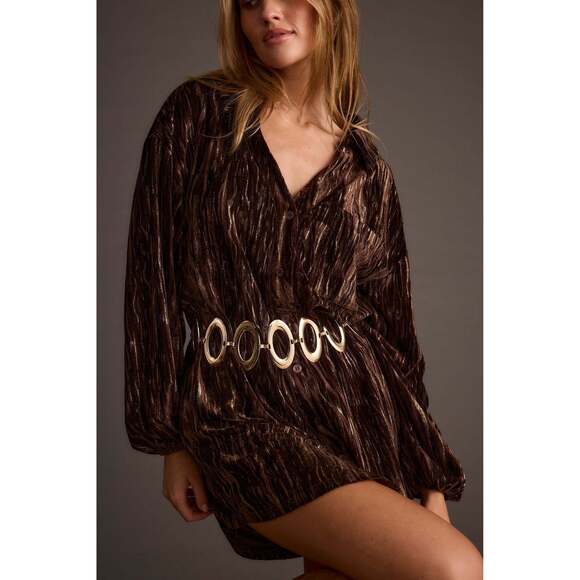 12th Tribe Loretta Espresso Velvet Mini Dress - Picture 2 of 3